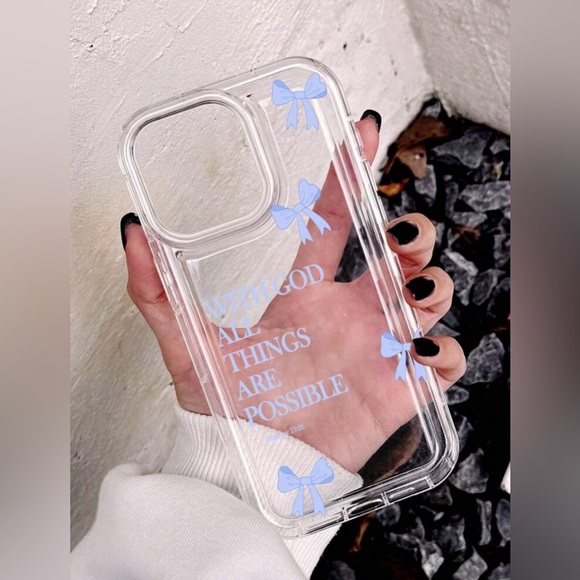 iPhone 16 Pro Phone Case Transparent Light Blue Ribbons Shockproof - Picture 3 of 5